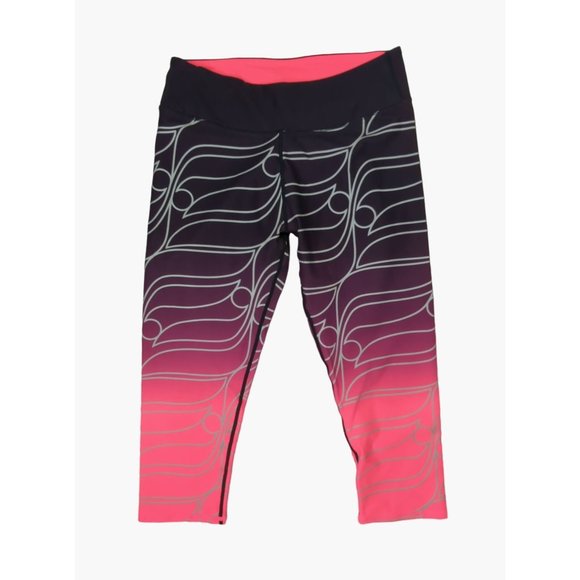 Fabletics Mid-Rise Printed Powerhold Capri Womens Medium Black Pink Ombre - Picture 1 of 8